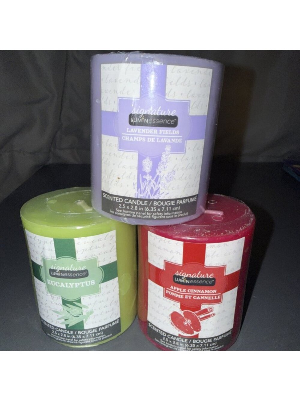 Signature Luminescence Scented Candles Cranberry Lavender Eucalyptus Lot of 3